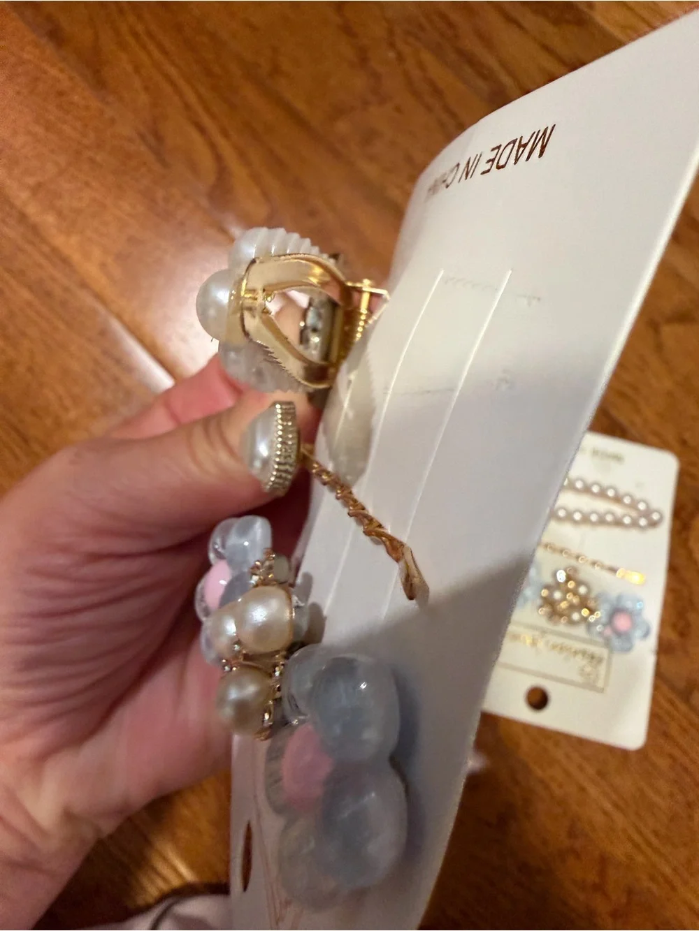Fashion Jewelry  Floral Pearl Hair Clip Set - Pink, Blue, Yellow